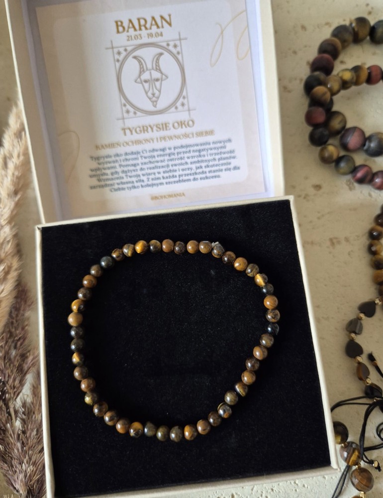Pewność i sukces | Bransoletka zodiakalna Baran tygrysie oko 4,5mm